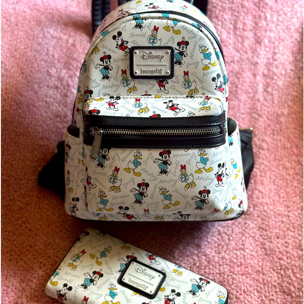Disney loungefly Mickey and friends backpack & wallet